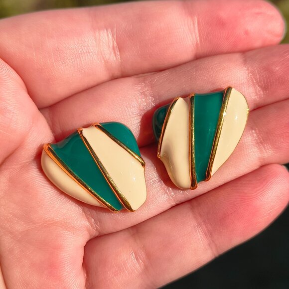 Vintage Jaclyn Smith Teal & Ivory Glam Statement Earrings - Picture 4 of 6